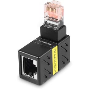 Gigabit 360 Degree Ethernet Adapter，90 Degree Angle Network LAN Cat5 Cat6 Extension Adapter，1000Mbps RJ45 8P8C Male to Female Connector for Computers, Laptops, Routers