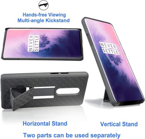 جراب OnePlus 7 Pro، واقي شاشة كامل One Plus 7 Pro من الزجاج المقسى، درع Ailiber متين لكامل الجسم مقاوم للصدمات/مشبك حزام/مسند 2 في 1 غطاء حماية صلب نحيف لهاتف OnePlus7Pro - أسود in Saudi Arabia