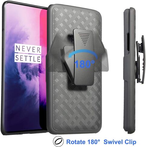 جراب OnePlus 7 Pro، واقي شاشة كامل One Plus 7 Pro من الزجاج المقسى، درع Ailiber متين لكامل الجسم مقاوم للصدمات/مشبك حزام/مسند 2 في 1 غطاء حماية صلب نحيف لهاتف OnePlus7Pro - أسود in Saudi Arabia