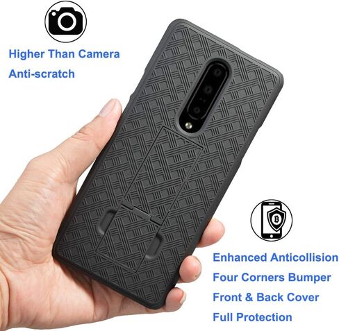 جراب OnePlus 7 Pro، واقي شاشة كامل One Plus 7 Pro من الزجاج المقسى، درع Ailiber متين لكامل الجسم مقاوم للصدمات/مشبك حزام/مسند 2 في 1 غطاء حماية صلب نحيف لهاتف OnePlus7Pro - أسود in Saudi Arabia