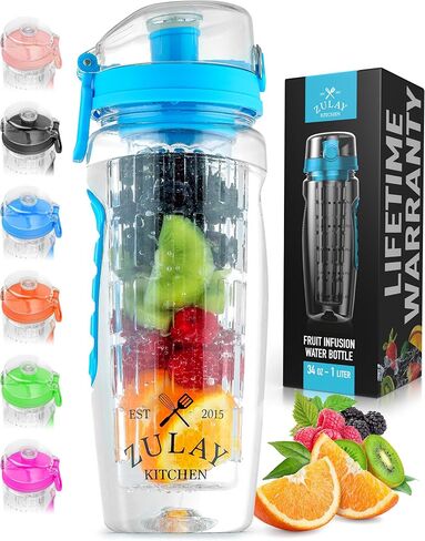 زجاجة مياه Zulay Fruit Infuser - 34oz - مقاومة للتسرب مع قضيب ضخ كامل الطول - هدية مثالية للياقة البدنية للرجال والنساء أو للصالة الرياضية والتخييم in Kuwait