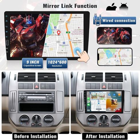 UNITOPSCI Single Din 9 بوصة تعمل باللمس ستيريو سيارة مع Apple CarPlay Android Auto Bluetooth Car Radio Mirror Link FM Radio USB Playback/USB Charge، مدخل DVR مع ميكروفون كاميرا احتياطية in Saudi Arabia