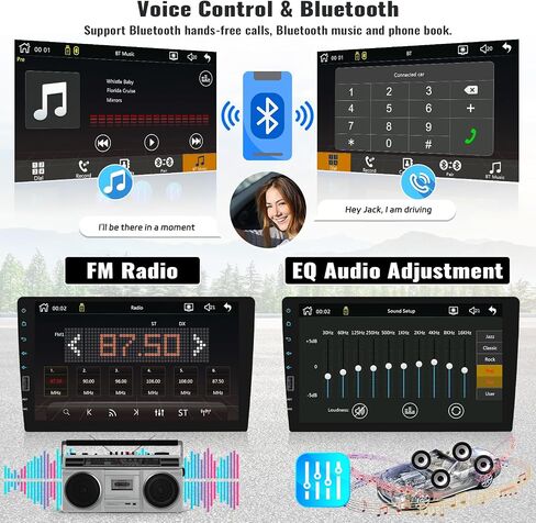 UNITOPSCI Single Din 9 بوصة تعمل باللمس ستيريو سيارة مع Apple CarPlay Android Auto Bluetooth Car Radio Mirror Link FM Radio USB Playback/USB Charge، مدخل DVR مع ميكروفون كاميرا احتياطية in Saudi Arabia