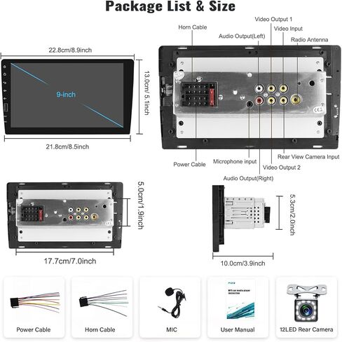 UNITOPSCI Single Din 9 بوصة تعمل باللمس ستيريو سيارة مع Apple CarPlay Android Auto Bluetooth Car Radio Mirror Link FM Radio USB Playback/USB Charge، مدخل DVR مع ميكروفون كاميرا احتياطية in Saudi Arabia