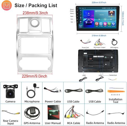 Hodozzy 2G 64G Android Car Radio For Chrysler 300C 2004-2011 Car Stereo Carplay Wireless Android Auto,9 inch Touch Screen with GPS/WiFi/Bluetooth, FM RDS, Mirror Link, Backup Camera Radio For Chrysler in Saudi Arabia
