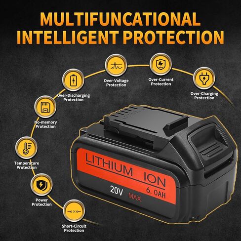 2 حزمة بطارية بديلة 20 فولت 6.0 أمبير متوافقة مع بطارية ديوالت 20 فولت ماكس XR ليثيوم أيون DCB204 DCB206 DCB200 DCB180 DCD985B DCD771C2 DCS355D1 DCD790B in Kuwait