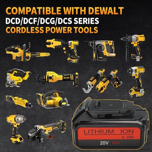 2 حزمة بطارية بديلة 20 فولت 6.0 أمبير متوافقة مع بطارية ديوالت 20 فولت ماكس XR ليثيوم أيون DCB204 DCB206 DCB200 DCB180 DCD985B DCD771C2 DCS355D1 DCD790B in Kuwait