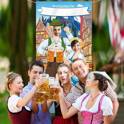 Blulu Oktoberfest Party Decorations Oktoberfest Photo Prop Giant Fabric Photo booth background funny Games Supplies for Bavarian Beer Festival in The Style of an Oktoberfest Festival, 6 x 3 ft in Saudi Arabia