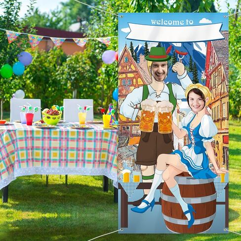 Blulu Oktoberfest Party Decorations Oktoberfest Photo Prop Giant Fabric Photo booth background funny Games Supplies for Bavarian Beer Festival in The Style of an Oktoberfest Festival, 6 x 3 ft in Saudi Arabia