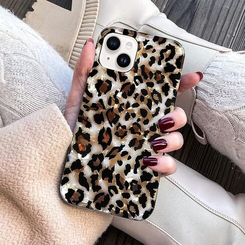 J.west Case Compatible with iPhone 15 Case 6.1-inch, Luxury Sparkle Translucent Clear Leopard Cheetah Print Pearly Design Soft Silicone Slim TPU Protective Phone Case Cover for Girls Women (Bling) in Saudi Arabia