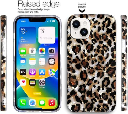 J.west Case Compatible with iPhone 15 Case 6.1-inch, Luxury Sparkle Translucent Clear Leopard Cheetah Print Pearly Design Soft Silicone Slim TPU Protective Phone Case Cover for Girls Women (Bling) in Saudi Arabia