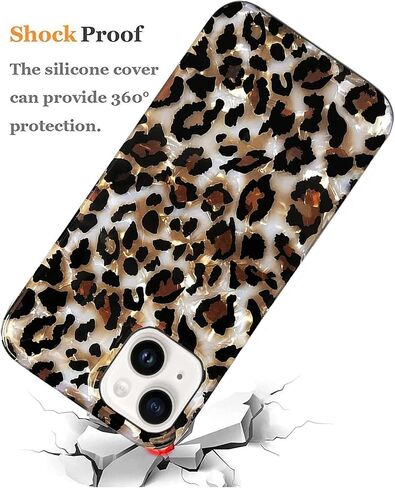 J.west Case Compatible with iPhone 15 Case 6.1-inch, Luxury Sparkle Translucent Clear Leopard Cheetah Print Pearly Design Soft Silicone Slim TPU Protective Phone Case Cover for Girls Women (Bling) in Saudi Arabia