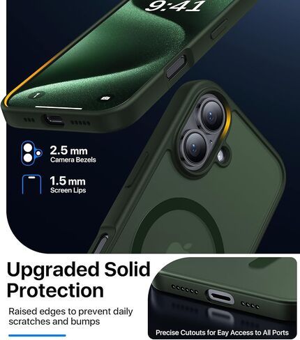 Magnetic for iPhone 16 Case,[Compatible with MagSafe][Military Grade Drop Protection] Anti-Fingerprint Translucent Matte Shockproof Protective Case for iPhone 16 Phone Case 6.1",Alpine Green in Saudi Arabia