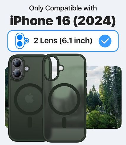 Magnetic for iPhone 16 Case,[Compatible with MagSafe][Military Grade Drop Protection] Anti-Fingerprint Translucent Matte Shockproof Protective Case for iPhone 16 Phone Case 6.1",Alpine Green in Saudi Arabia