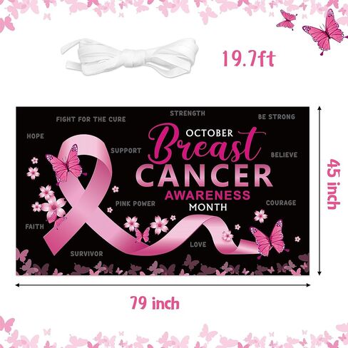 ANGOLIO XtraLarge Breast Cancer Awareness Pink Ribbon Pattern Backdrop Decorations Tropical Breast Cancer Awareness Month Flower Butterfly Photography Backyard Banner Decor Photo Booth Props in Kuwait