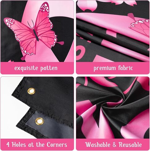 ANGOLIO XtraLarge Breast Cancer Awareness Pink Ribbon Pattern Backdrop Decorations Tropical Breast Cancer Awareness Month Flower Butterfly Photography Backyard Banner Decor Photo Booth Props in Kuwait