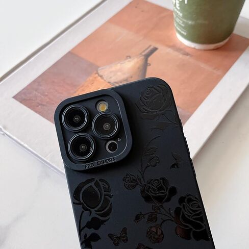 MINSCOSE Compatible with iPhone 16 Pro 6.3 inch Case,Cute Butterfly Flower Floral Cool Black Solid Design,Soft Silicone Slim Thin Girly Phone Case Protective Shockproof Cover for Women Girls-Rose in Saudi Arabia