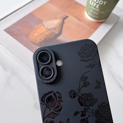 MINSCOSE Compatible with iPhone 16 Pro 6.3 inch Case,Cute Butterfly Flower Floral Cool Black Solid Design,Soft Silicone Slim Thin Girly Phone Case Protective Shockproof Cover for Women Girls-Rose in Saudi Arabia