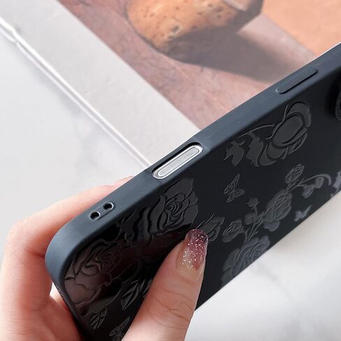 MINSCOSE Compatible with iPhone 16 Pro 6.3 inch Case,Cute Butterfly Flower Floral Cool Black Solid Design,Soft Silicone Slim Thin Girly Phone Case Protective Shockproof Cover for Women Girls-Rose in Saudi Arabia