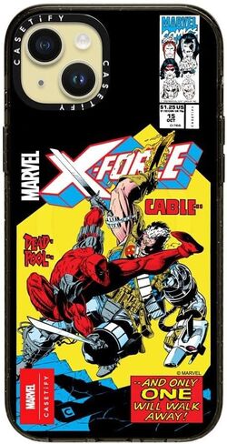 حافظة CASETiFY Impact iPhone 15 Plus [Deadpool & Wolverine Co-Lab / حماية من السقوط بطول 6.6 قدم/Magsafe] - حافظة بغطاء كتب هزلية - أسود شفاف in Kuwait
