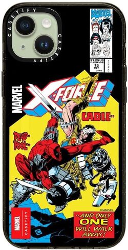 حافظة CASETiFY Impact iPhone 15 Plus [Deadpool & Wolverine Co-Lab / حماية من السقوط بطول 6.6 قدم/Magsafe] - حافظة بغطاء كتب هزلية - أسود شفاف in Kuwait
