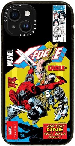 حافظة CASETiFY Impact iPhone 15 Plus [Deadpool & Wolverine Co-Lab / حماية من السقوط بطول 6.6 قدم/Magsafe] - حافظة بغطاء كتب هزلية - أسود شفاف in Kuwait