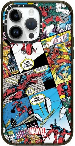 حافظة CASETiFY Impact iPhone 15 Plus [Deadpool & Wolverine Co-Lab / حماية من السقوط بطول 6.6 قدم/Magsafe] - حافظة بغطاء كتب هزلية - أسود شفاف in Kuwait