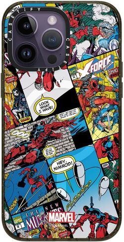 حافظة CASETiFY Impact iPhone 15 Plus [Deadpool & Wolverine Co-Lab / حماية من السقوط بطول 6.6 قدم/Magsafe] - حافظة بغطاء كتب هزلية - أسود شفاف in Kuwait