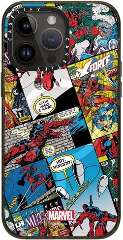 حافظة CASETiFY Impact iPhone 15 Plus [Deadpool & Wolverine Co-Lab / حماية من السقوط بطول 6.6 قدم/Magsafe] - حافظة بغطاء كتب هزلية - أسود شفاف in Kuwait