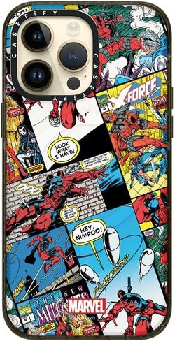 حافظة CASETiFY Impact iPhone 15 Plus [Deadpool & Wolverine Co-Lab / حماية من السقوط بطول 6.6 قدم/Magsafe] - حافظة بغطاء كتب هزلية - أسود شفاف in Kuwait