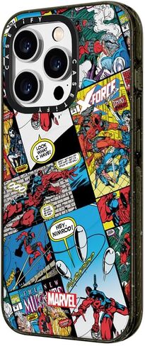 حافظة CASETiFY Impact iPhone 15 Plus [Deadpool & Wolverine Co-Lab / حماية من السقوط بطول 6.6 قدم/Magsafe] - حافظة بغطاء كتب هزلية - أسود شفاف in Kuwait