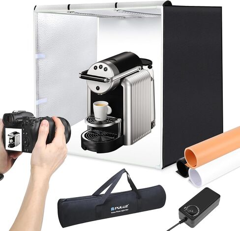 Photo Studio Light Box PULUZ 9.8in/25cm Portable Folding Photography Shooting Tent Kit 1-100% Adjustable Brightness with 6 Backdrops(12 Colors) for Small Size Items in Saudi Arabia