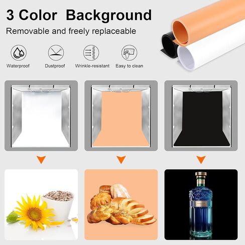 Photo Studio Light Box PULUZ 9.8in/25cm Portable Folding Photography Shooting Tent Kit 1-100% Adjustable Brightness with 6 Backdrops(12 Colors) for Small Size Items in Saudi Arabia