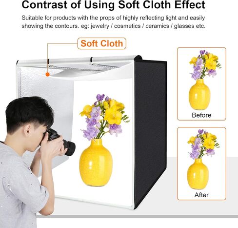 Photo Studio Light Box PULUZ 9.8in/25cm Portable Folding Photography Shooting Tent Kit 1-100% Adjustable Brightness with 6 Backdrops(12 Colors) for Small Size Items in Saudi Arabia