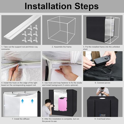 Photo Studio Light Box PULUZ 9.8in/25cm Portable Folding Photography Shooting Tent Kit 1-100% Adjustable Brightness with 6 Backdrops(12 Colors) for Small Size Items in Saudi Arabia
