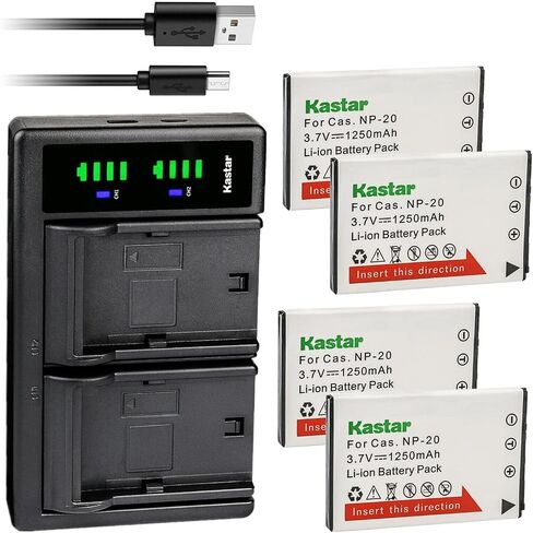بطارية Kastar 4 عبوات وشاحن USB LTD2 بديل لـ Casio Exilim EX-S600، Exilim EX-S770، Exilim EX-S880، Exilim EX-Z11، Exilim EX-Z12، Exilim EX-Z3، Exilim EX-Z4، Exilim EX- Z5، إكسيليم EX-Z6 in Saudi Arabia