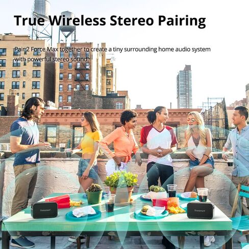 Tronsmart Force Max Portable Outdoor Speaker, Loud Bluetooth Speaker, Tri-Frequency Audio, Built-in Powerbank, Convenient Voice Assistant, IPX6 Waterproof Speaker with Retractable Strap for Outdoor in Kuwait