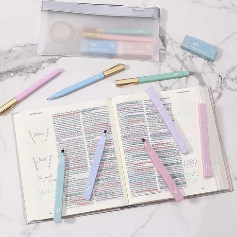 Mr. Pen- Aesthetic Highlighters and Pens No Bleed, 12 Pack, Pastel Color Bible Highlighters No Bleed, Black Ink Bible Pens, Highlighter Pens, No Bleed Highlighters for Bibles, Bible Pens in Saudi Arabia