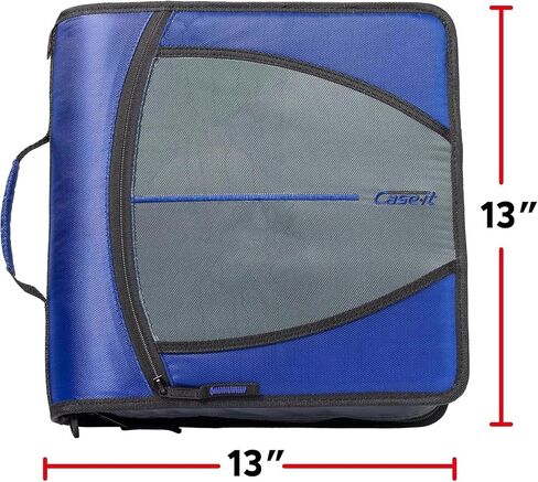 حافظة بسحاب من Case-it Mighty Zip Tab 6 عبوات 3 حلقات دائرية مع عروات 5 ألوان، مجلد ملفات ممتد وحزام كتف ومقبض، D-146 أزرق داكن in Saudi Arabia