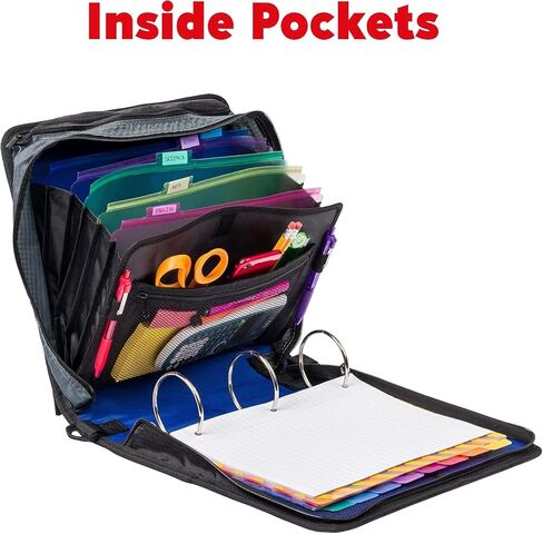 حافظة بسحاب من Case-it Mighty Zip Tab 6 عبوات 3 حلقات دائرية مع عروات 5 ألوان، مجلد ملفات ممتد وحزام كتف ومقبض، D-146 أزرق داكن in Saudi Arabia