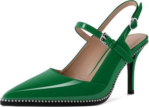 Women's Pointed Toe Mary Jane Pumps High Heels with Slingback Ankle Strap Beaded Heels 3.5 Inch Pumps Shoes in Saudi Arabia