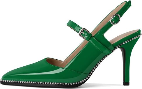 Women's Pointed Toe Mary Jane Pumps High Heels with Slingback Ankle Strap Beaded Heels 3.5 Inch Pumps Shoes in Saudi Arabia