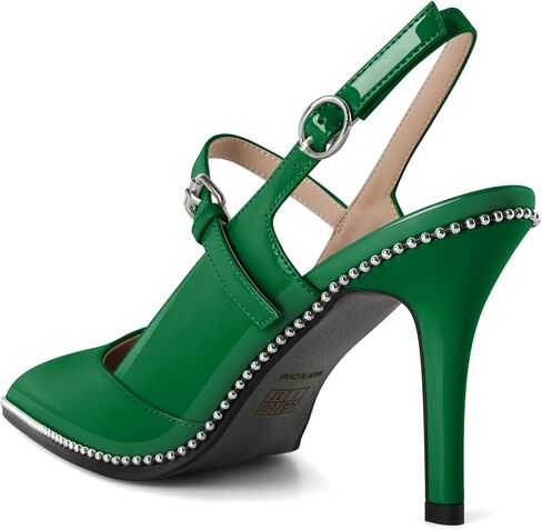 Women's Pointed Toe Mary Jane Pumps High Heels with Slingback Ankle Strap Beaded Heels 3.5 Inch Pumps Shoes in Saudi Arabia