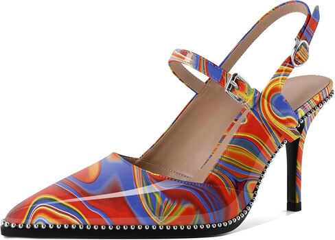 Women's Pointed Toe Mary Jane Pumps High Heels with Slingback Ankle Strap Beaded Heels 3.5 Inch Pumps Shoes in Saudi Arabia
