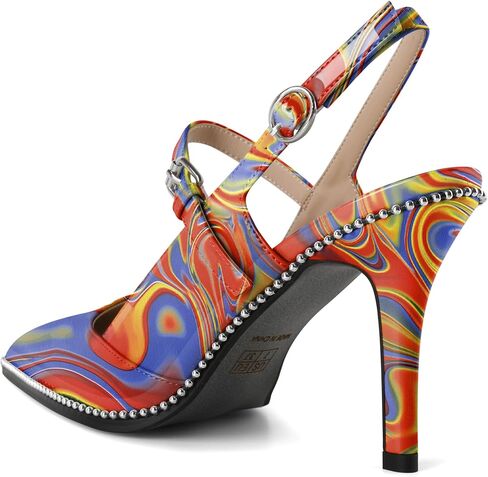 Women's Pointed Toe Mary Jane Pumps High Heels with Slingback Ankle Strap Beaded Heels 3.5 Inch Pumps Shoes in Saudi Arabia