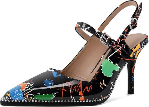 Women's Pointed Toe Mary Jane Pumps High Heels with Slingback Ankle Strap Beaded Heels 3.5 Inch Pumps Shoes in Saudi Arabia