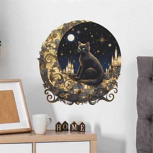 WAFT YEARN Vinyl Removable Black Cat Kitty Moon Wall Decal Super Lovely Animals Safari Wall Sticker for Nursery School Classroom Bedroom Bathroom Boys Girls Room Playroom Office Home Decor in Saudi Arabia