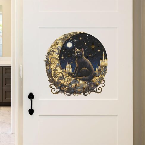 WAFT YEARN Vinyl Removable Black Cat Kitty Moon Wall Decal Super Lovely Animals Safari Wall Sticker for Nursery School Classroom Bedroom Bathroom Boys Girls Room Playroom Office Home Decor in Saudi Arabia
