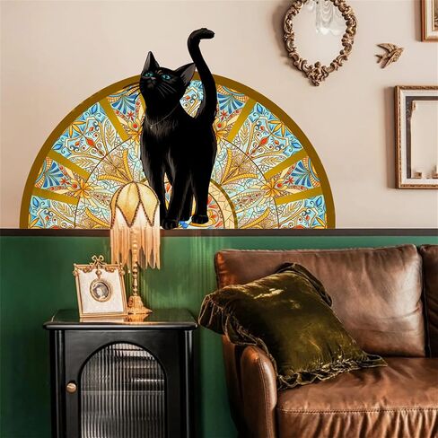 WAFT YEARN Vinyl Removable Black Cat Kitty Moon Wall Decal Super Lovely Animals Safari Wall Sticker for Nursery School Classroom Bedroom Bathroom Boys Girls Room Playroom Office Home Decor in Saudi Arabia