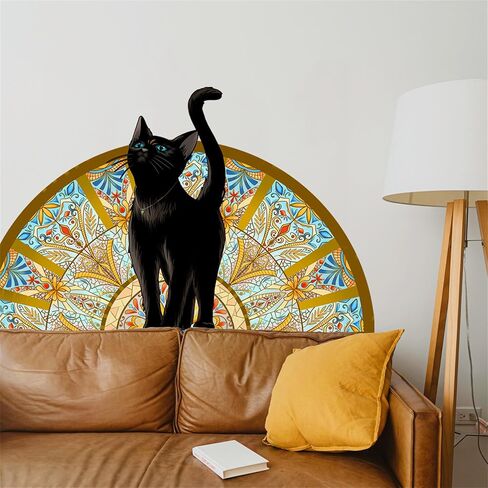 WAFT YEARN Vinyl Removable Black Cat Kitty Moon Wall Decal Super Lovely Animals Safari Wall Sticker for Nursery School Classroom Bedroom Bathroom Boys Girls Room Playroom Office Home Decor in Saudi Arabia